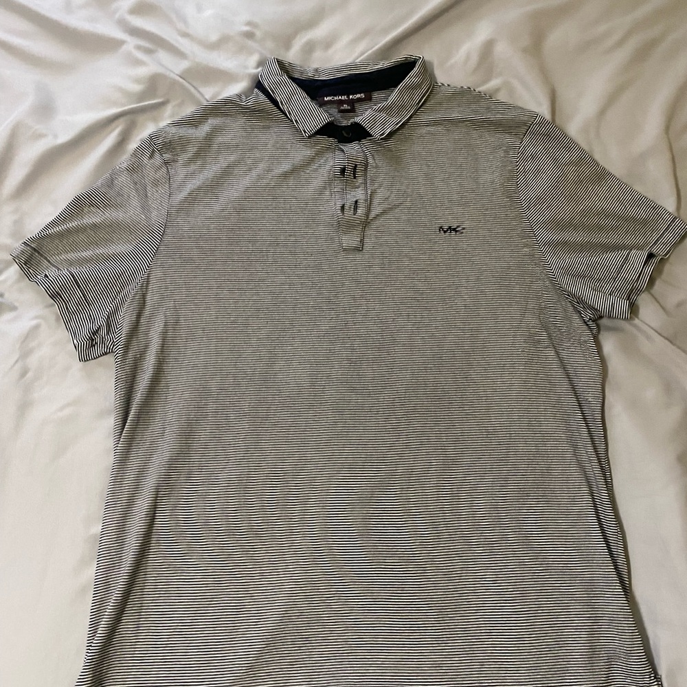Black and white striped Michael Kors polo shirt
